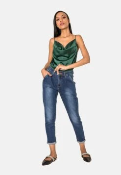 Mom Jeans High-Waist Cropped Relaxed Stretch In Blau