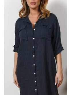 Leinen-Kleid "Liraz" In Dunkelblau -Vero Moda Geschaft plus size company leinen kleid liraz in dunkelblau 4