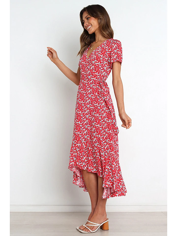 Kleid In Rot/ Hellblau 3 Kleid In Rot/ Hellblau – Bild 3