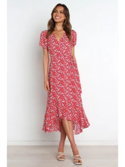 Kleid In Rot/ Hellblau