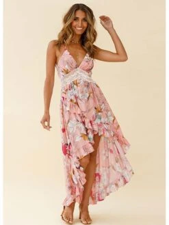 Kleid In Rosa/ Weiß/ Pink